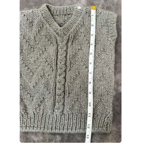 Handmade Knitted Gray Sweater Vest With Chevron Pattern — Cozy Wool Blend Pullov - Picture 5 of 7
